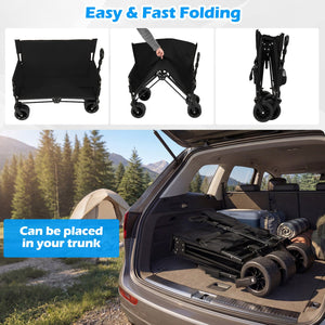 2-in-1 Wagon Bench Seat Combo Collapsible Beach Cart with Handle and Cushion-Black view 8