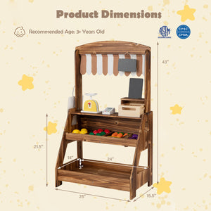 2-in-1 Wooden Mud Kitchen and Market Stand for Kids Outdoor with Planter Box and 2 Chalkboards-Brown view 5