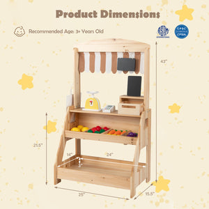 2-in-1 Wooden Mud Kitchen and Market Stand for Kids Outdoor with Planter Box and 2 Chalkboards-Natrual view 5
