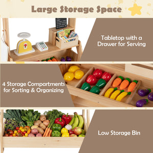 2-in-1 Wooden Mud Kitchen and Market Stand for Kids Outdoor with Planter Box and 2 Chalkboards-Natrual view 8
