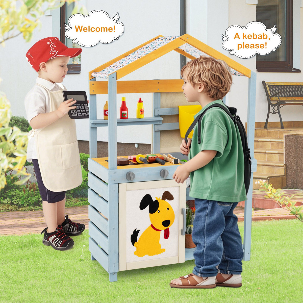 2 in 1 Wooden Mud Kitchen with Removable Water Box, and Storage Bag-Gray view 2