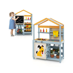 2 in 1 Wooden Mud Kitchen with Removable Water Box, and Storage Bag-Gray view 3