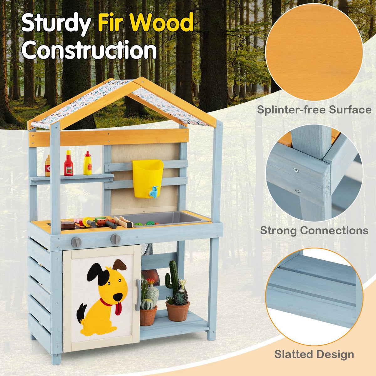 2 in 1 Wooden Mud Kitchen with Removable Water Box, and Storage Bag-Gray view 5