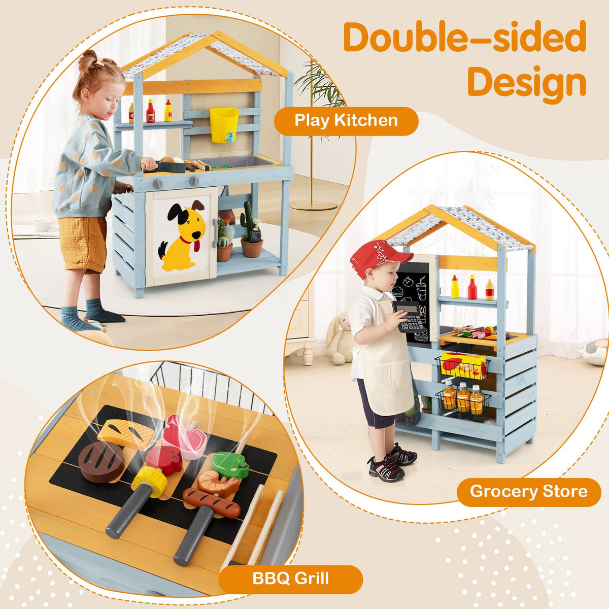 2 in 1 Wooden Mud Kitchen with Removable Water Box, and Storage Bag-Gray view 6