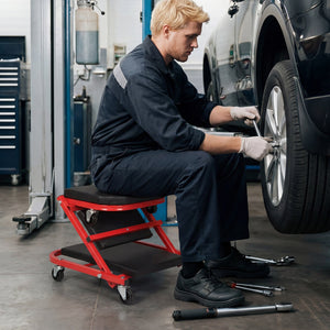 2-in-1 Z-Shaped Rolling Garage Stool 36 inches Folding Flat Automotive Creeper-Red view 3
