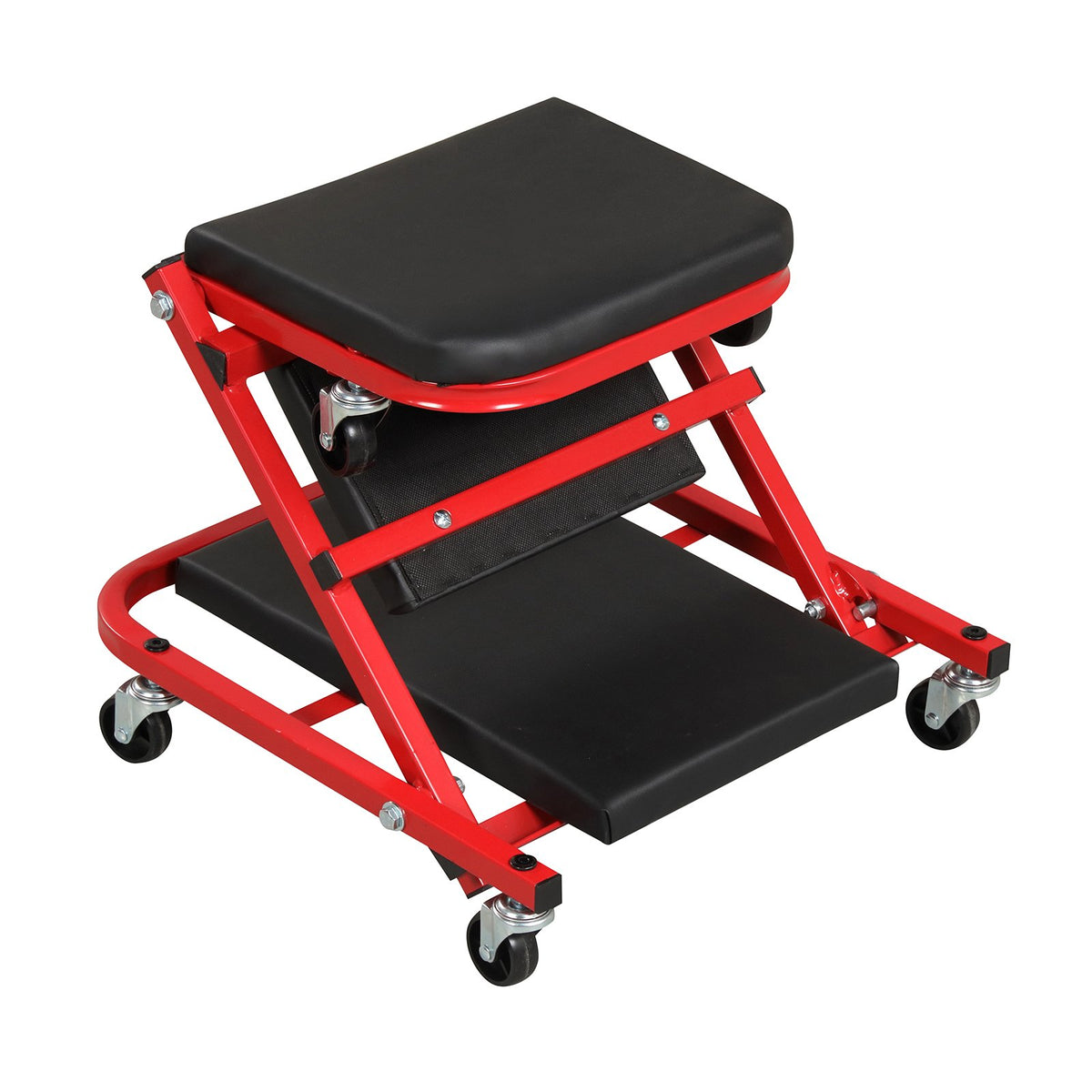 2-in-1 Z-Shaped Rolling Garage Stool 36 inches Folding Flat Automotive Creeper-Red view 6