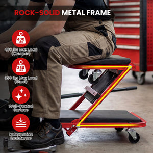 2-in-1 Z-Shaped Rolling Garage Stool 36 inches Folding Flat Automotive Creeper-Red view 8