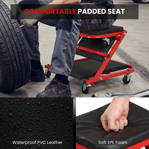 2-in-1 Z-Shaped Rolling Garage Stool 36 inches Folding Flat Automotive Creeper-Red view 9