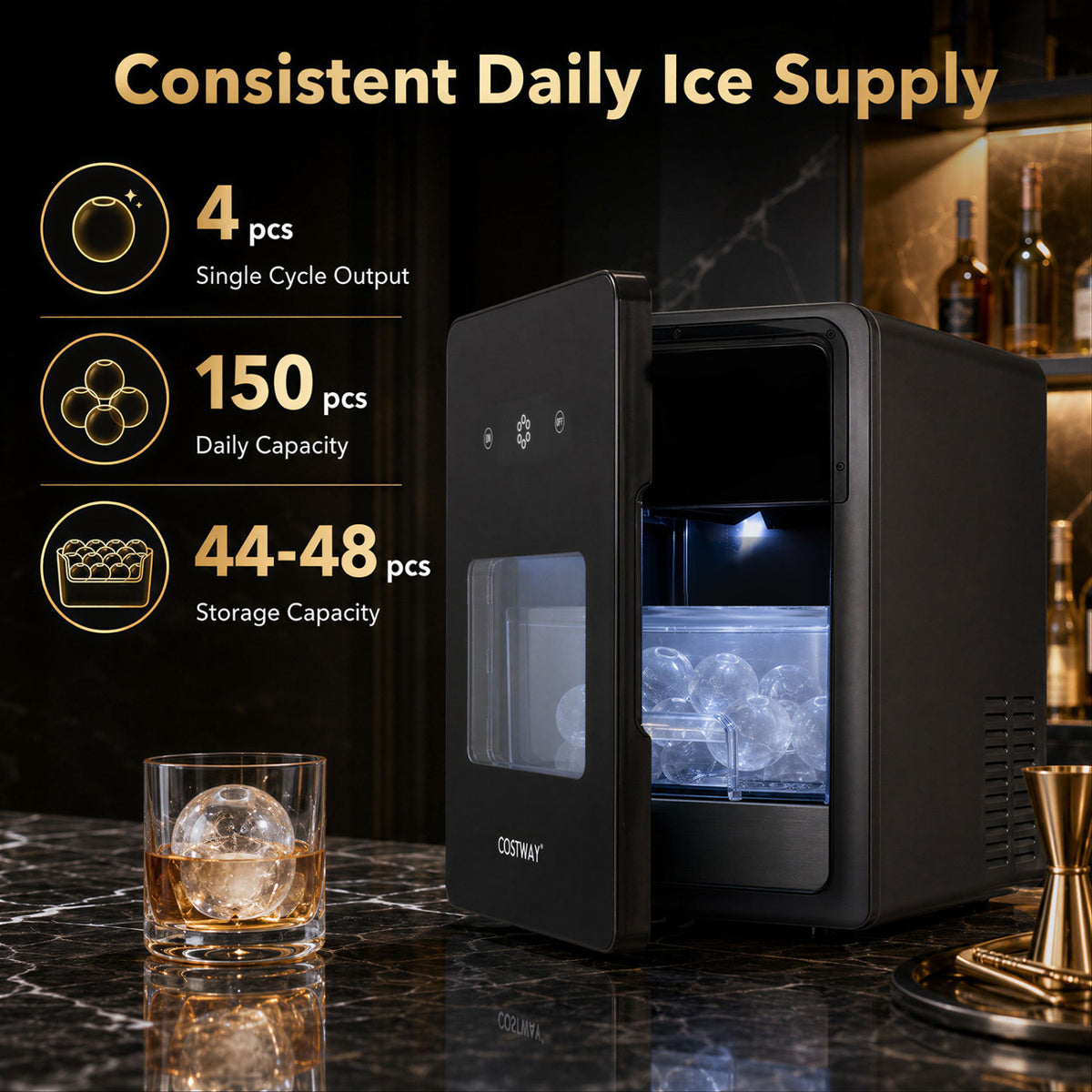 2 Inch Countertop Ice Ball Maker with 4 Ice Balls Made in 38 Minutes-Black view 5