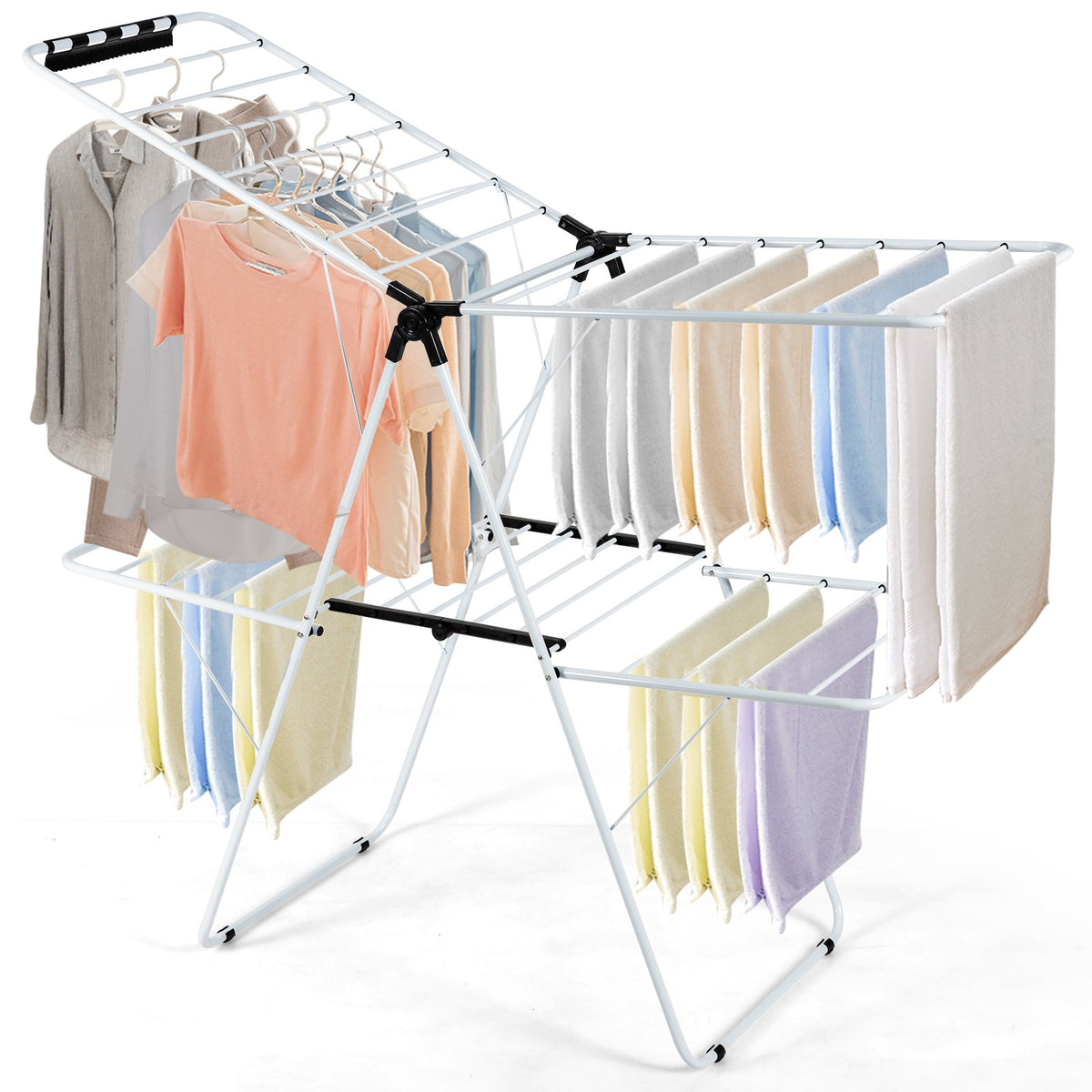 2-Tier Foldable Clothes Drying Rack with Adjustable Gullwing view 6