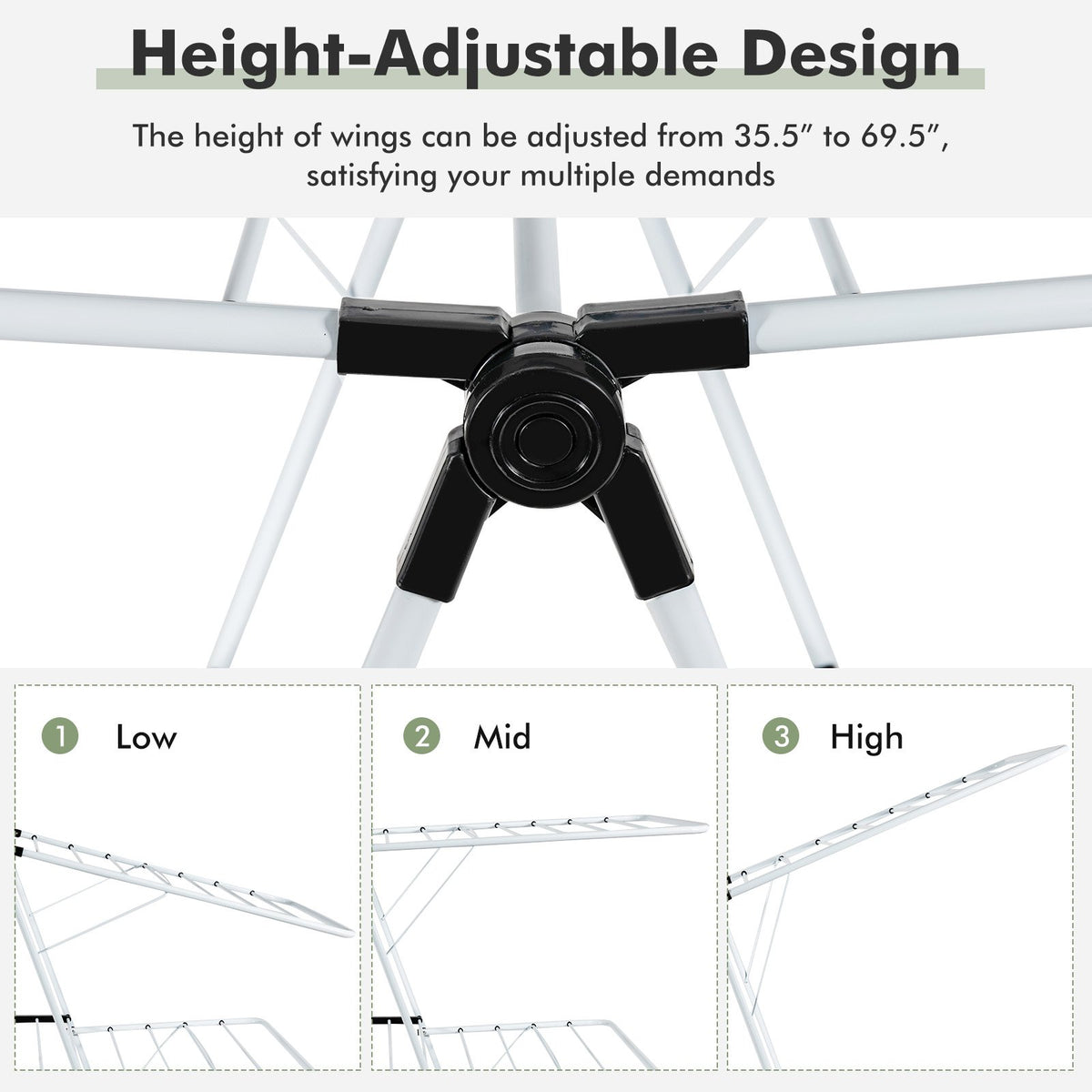 2-Tier Foldable Clothes Drying Rack with Adjustable Gullwing view 8