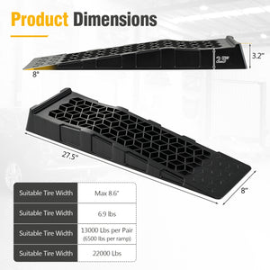 2-Pack 2.5 inches Lift Low Profile Car Ramps 22000 Lbs GVW Capacity-Black view 5
