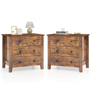 2-Pack 3 Drawer Dresser Chest of Drawers Bedside Table-Brown