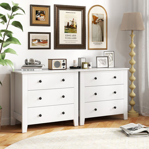 2-Pack 3 Drawer Dresser Chest of Drawers Bedside Table-White view 2