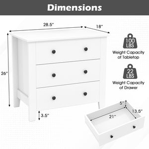 2-Pack 3 Drawer Dresser Chest of Drawers Bedside Table-White view 3
