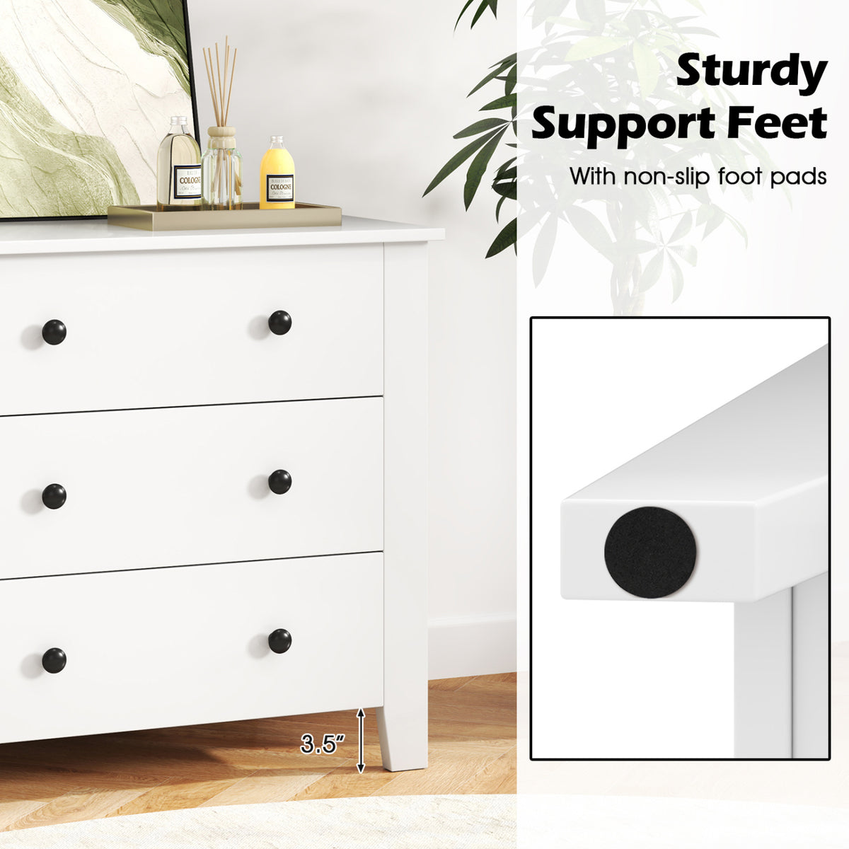 2-Pack 3 Drawer Dresser Chest of Drawers Bedside Table-White view 5