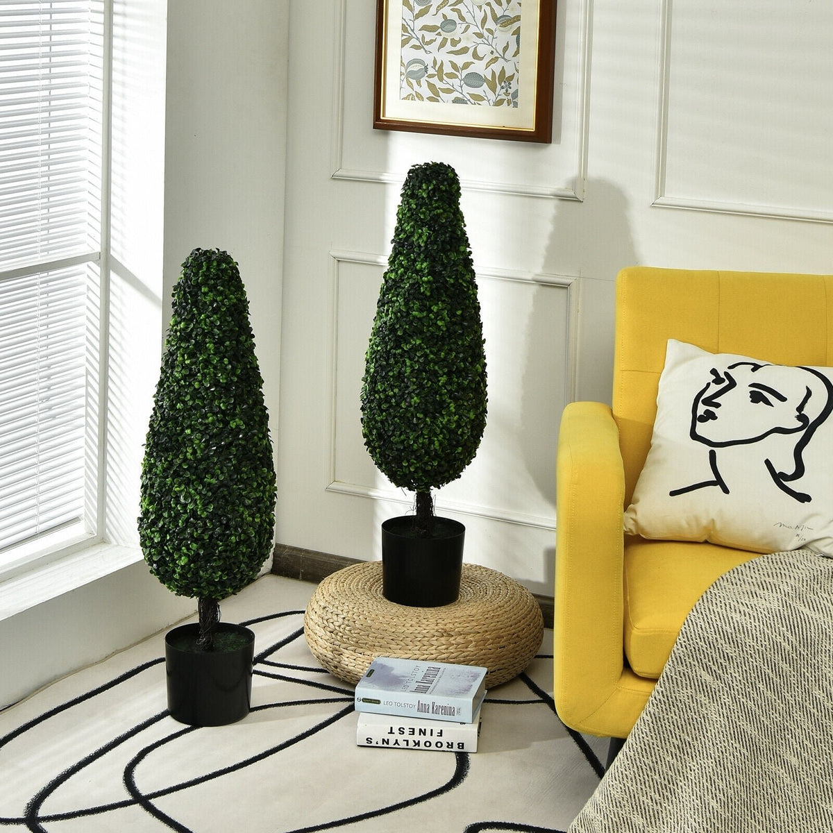 2 Pack 3 Feet Artificial Tower UV Resistant Indoor Outdoor Topiary Tree view 5