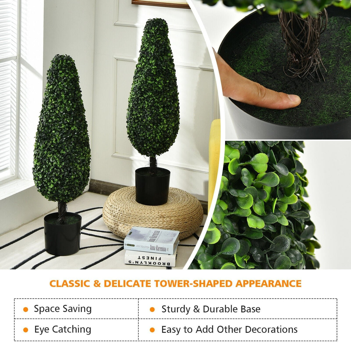 2 Pack 3 Feet Artificial Tower UV Resistant Indoor Outdoor Topiary Tree view 7