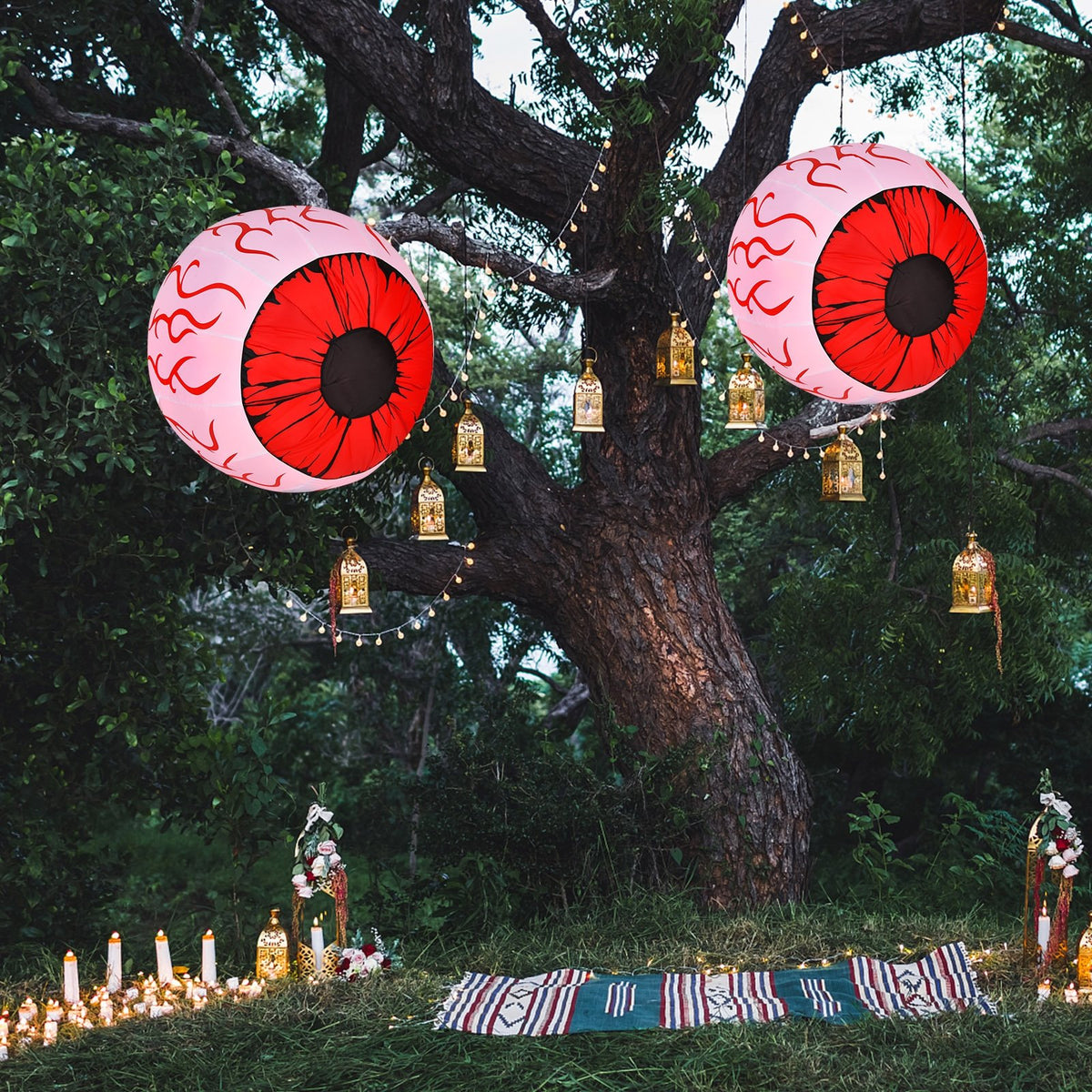 2 Pack 3 Feet Halloween Inflatable Eyeballs with Air Blower view 3