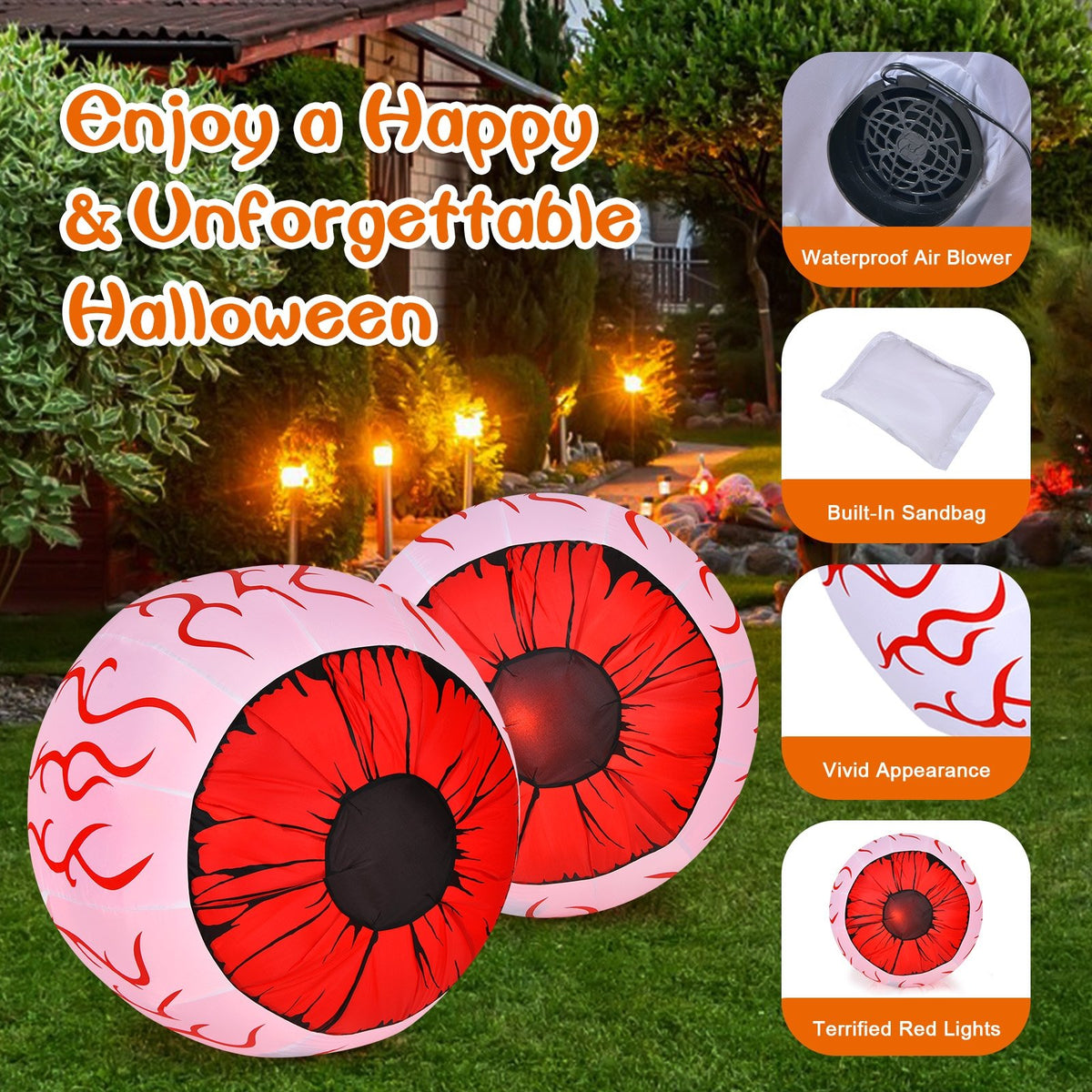2 Pack 3 Feet Halloween Inflatable Eyeballs with Air Blower view 7