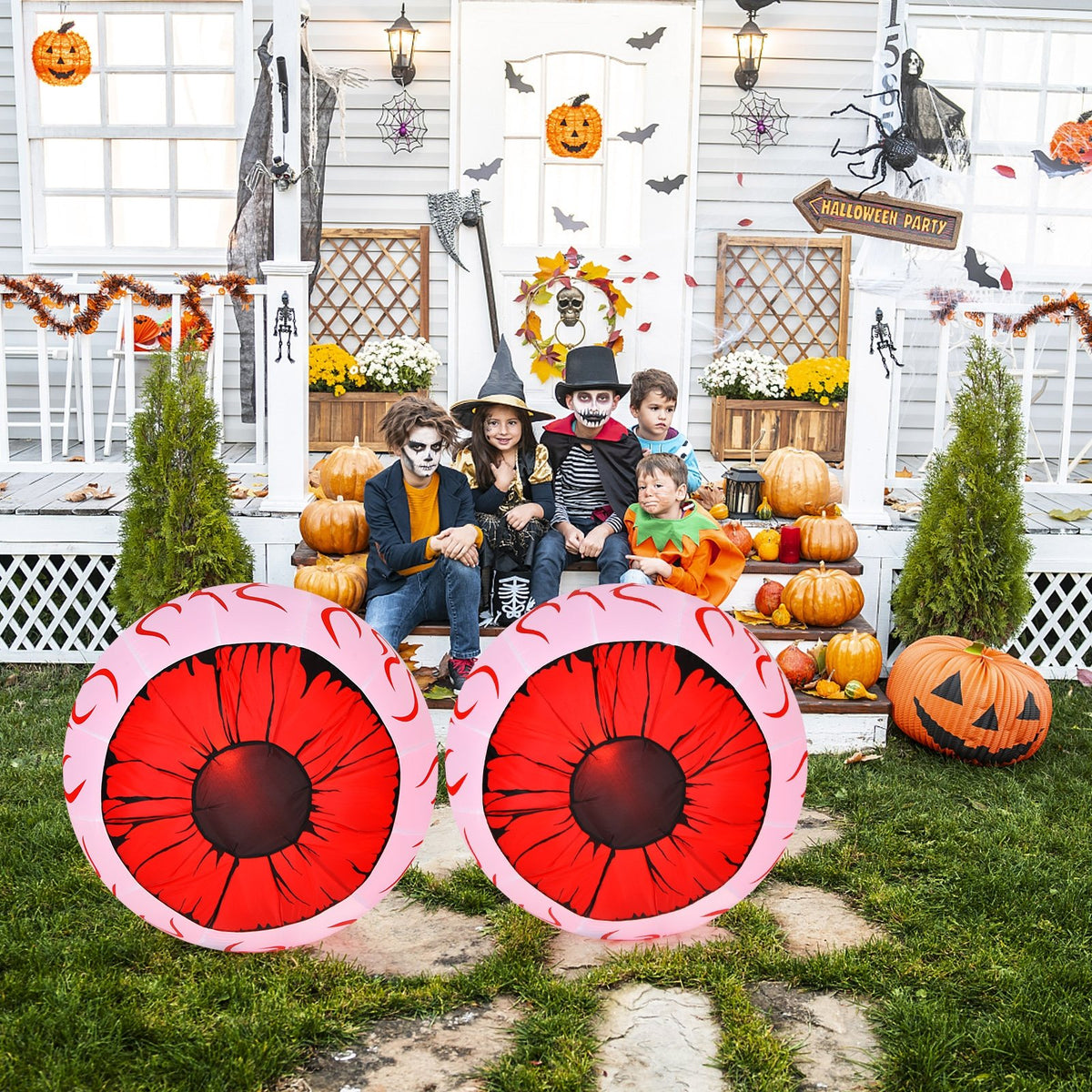 2 Pack 3 Feet Halloween Inflatable Eyeballs with Air Blower view 9