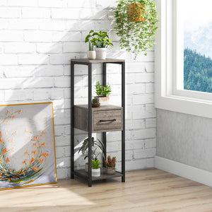 2 Pack 3 Tier Tall Metal Plant Stand with Drawer and Display Shelf-Gray view 3