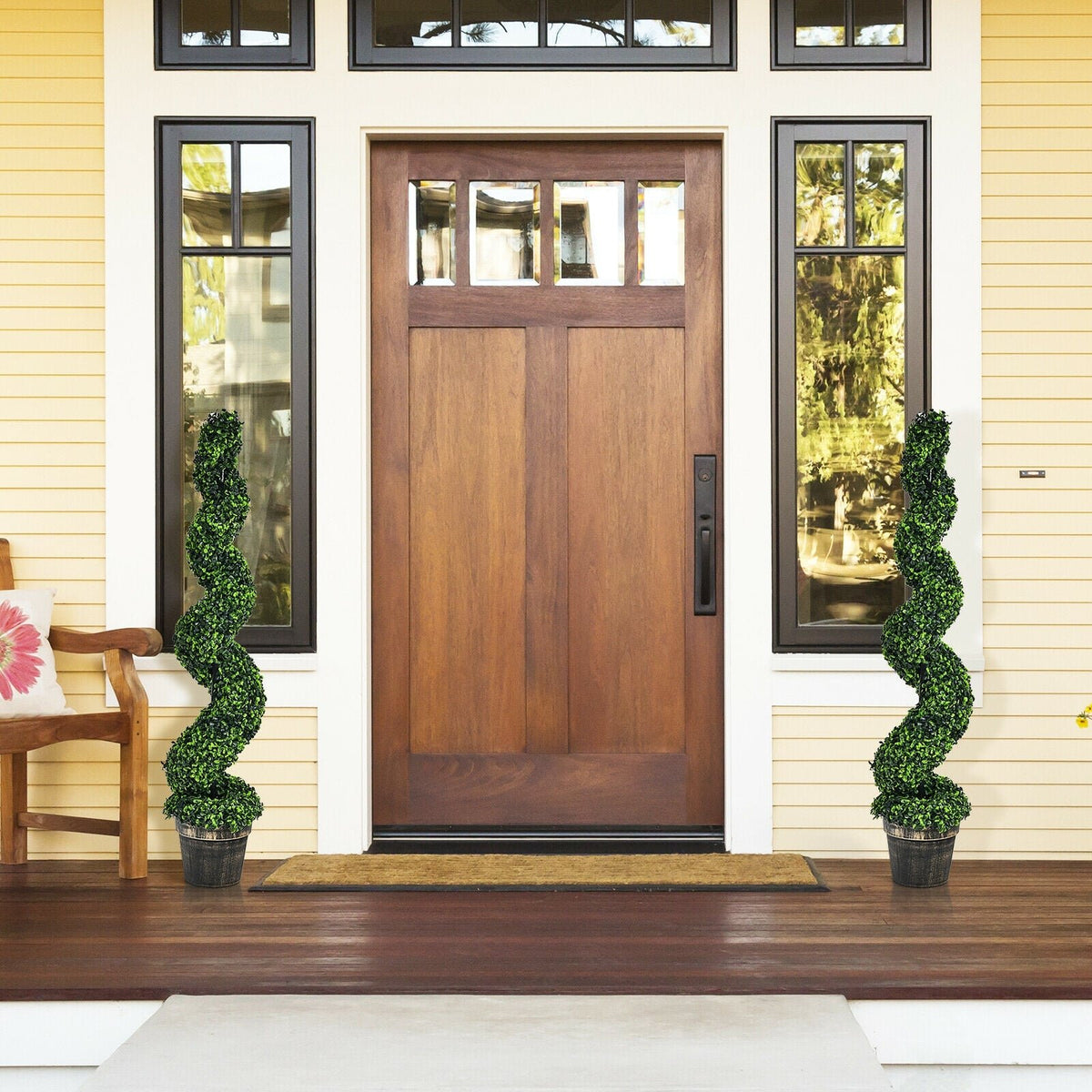 2 Pack 4 Feet Artificial Spiral Boxwood Topiary Indoor Outdoor Decor view 2