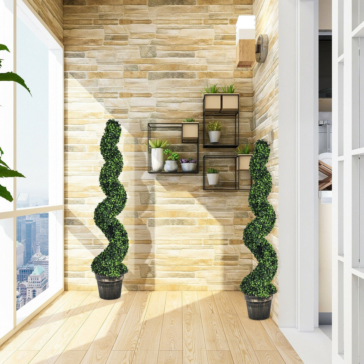 2 Pack 4 Feet Artificial Spiral Boxwood Topiary Indoor Outdoor Decor view 6