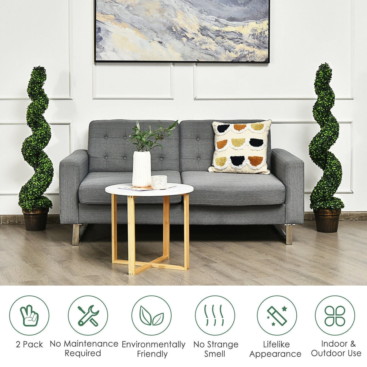 2 Pack 4 Feet Artificial Spiral Boxwood Topiary Indoor Outdoor Decor view 7