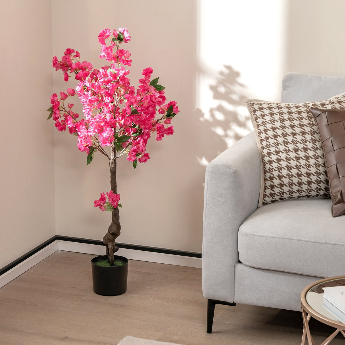 2 Pack 41 Inch Artificial Plum Blossom Tree Fake Floral Plant with 92 Flowers-Red view 2