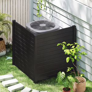 Freestanding 48 x 48 Inch Air Conditioner Fence with Metal Ground Stakes-Black view 2