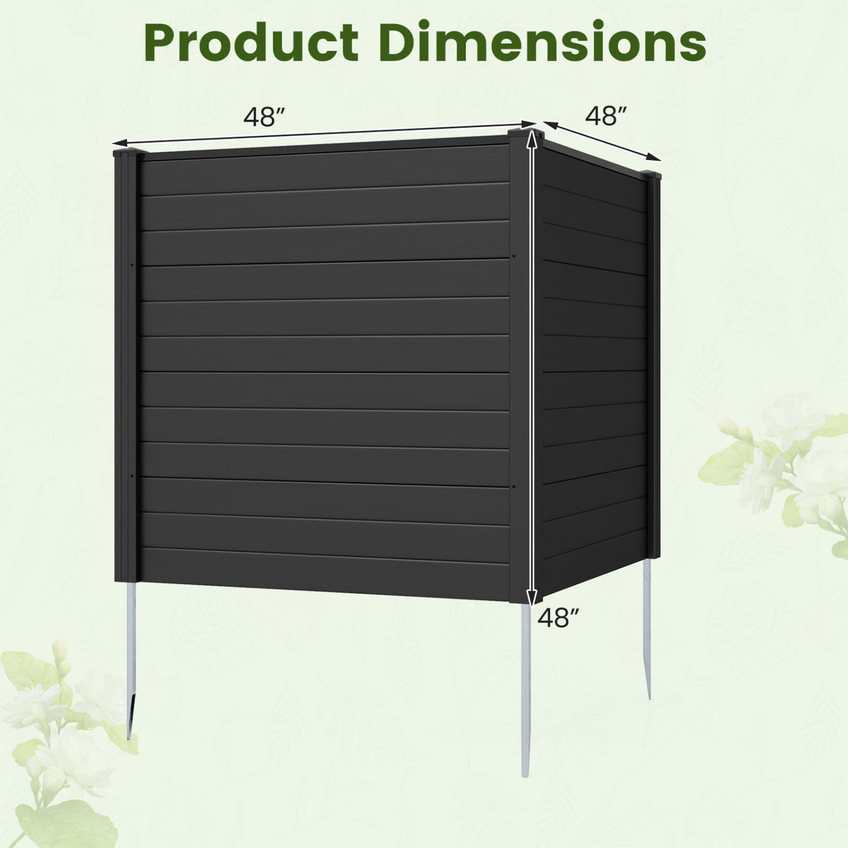 Freestanding 48 x 48 Inch Air Conditioner Fence with Metal Ground Stakes-Black view 5