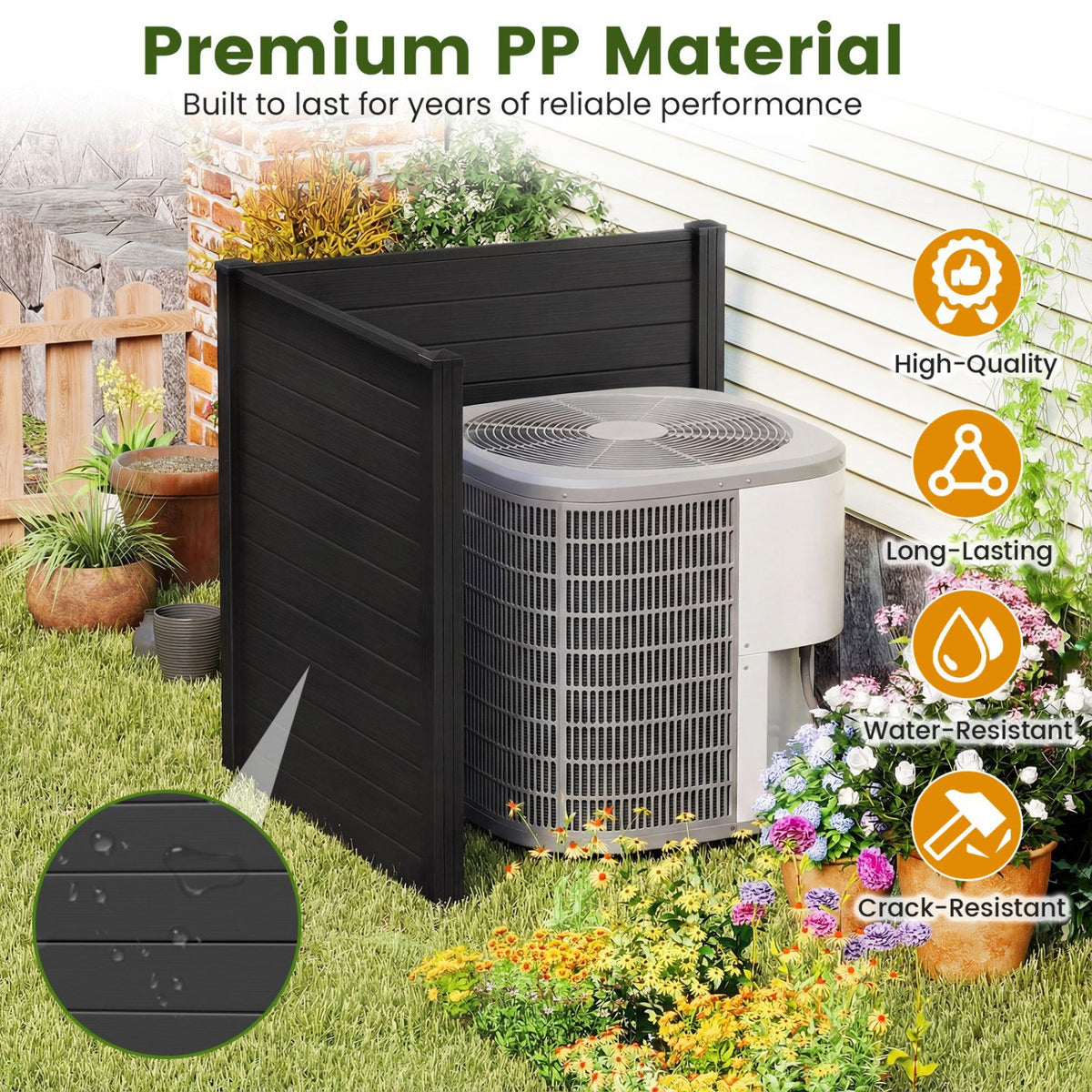 Freestanding 48 x 48 Inch Air Conditioner Fence with Metal Ground Stakes-Black view 7