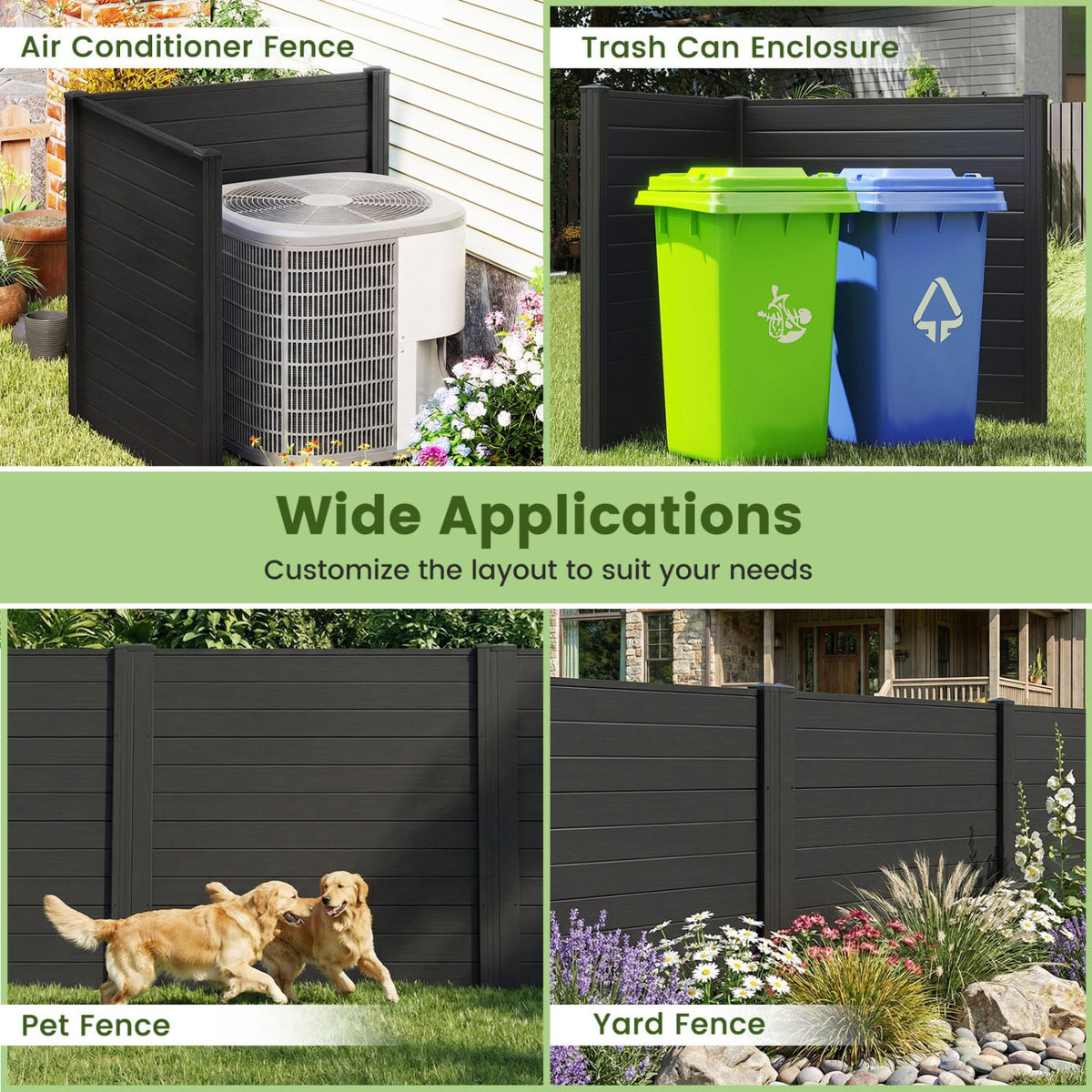 Freestanding 48 x 48 Inch Air Conditioner Fence with Metal Ground Stakes-Black view 9