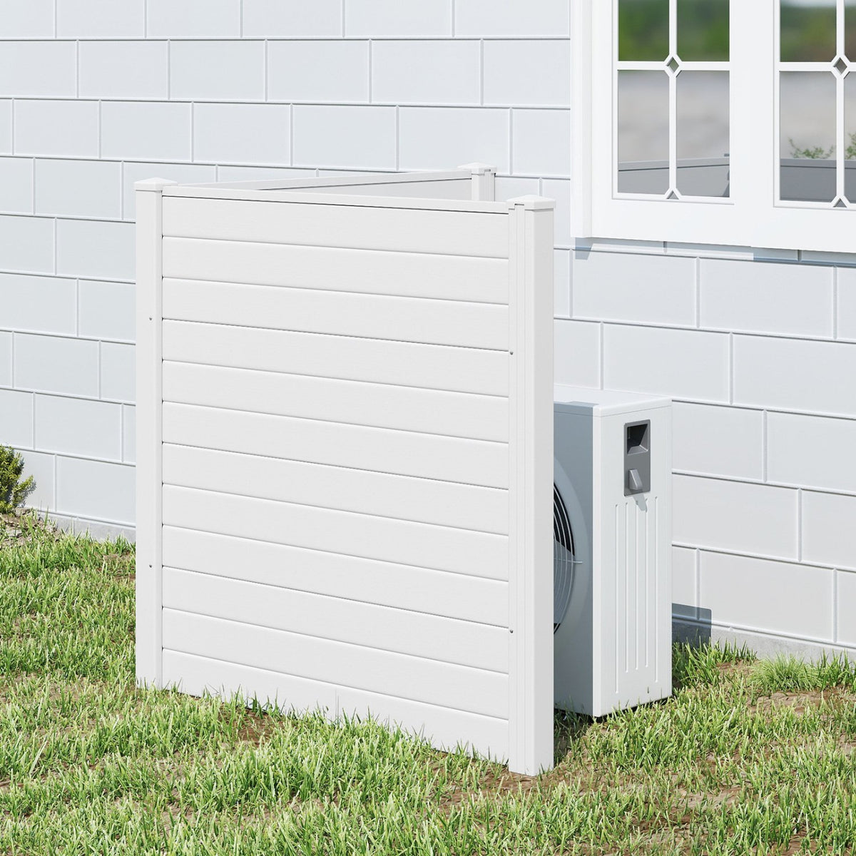 Freestanding 48 x 48 Inch Air Conditioner Fence with Metal Ground Stakes-White view 2