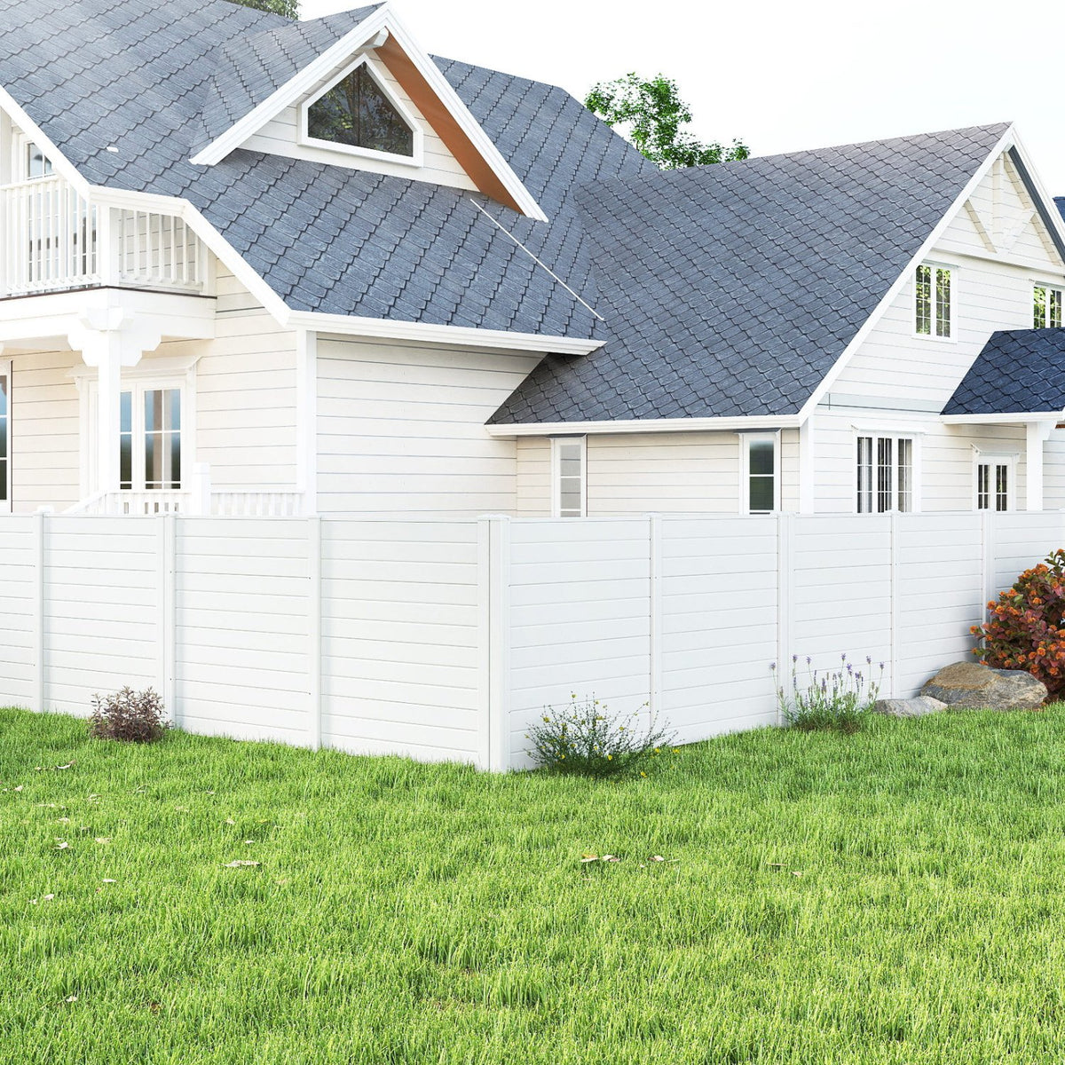 Freestanding 48 x 48 Inch Air Conditioner Fence with Metal Ground Stakes-White view 3