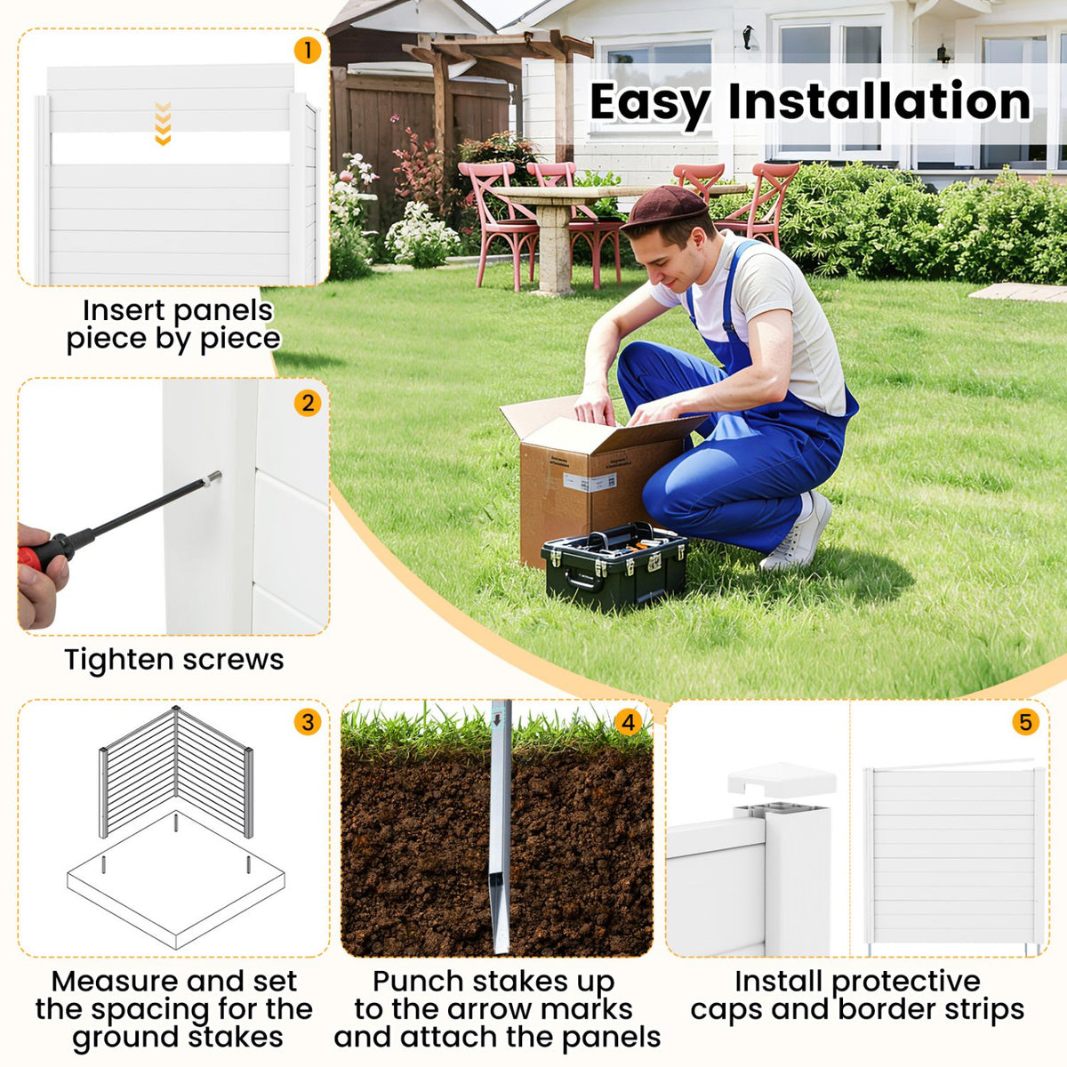 Freestanding 48 x 48 Inch Air Conditioner Fence with Metal Ground Stakes-White view 8