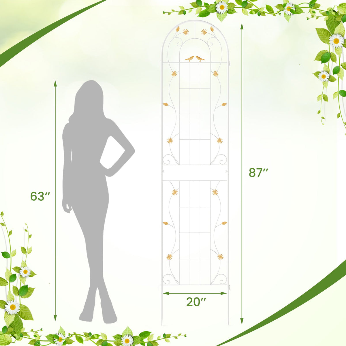 2 Pack 86.5 x 20 Inches Metal Garden Trellis for Climbing Plants-White view 4