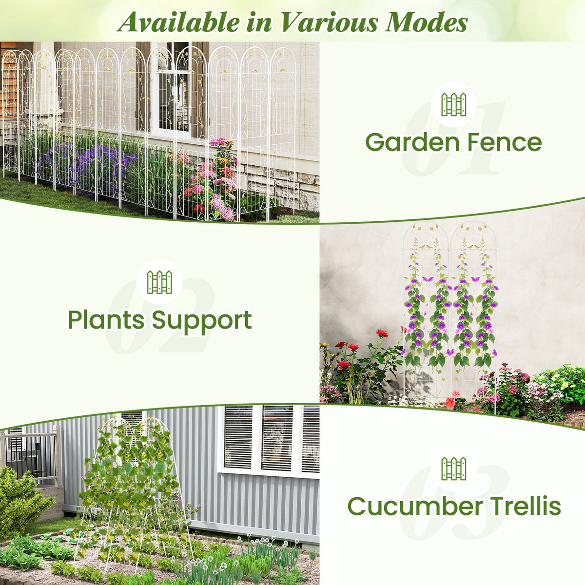 2 Pack 86.5 x 20 Inches Metal Garden Trellis for Climbing Plants-White view 8