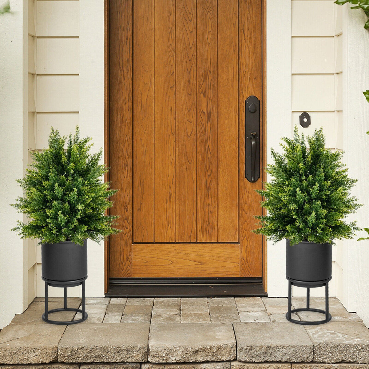 2-Pack Artificial Cedar Topiary Ball Tree with Cement Pot view 2