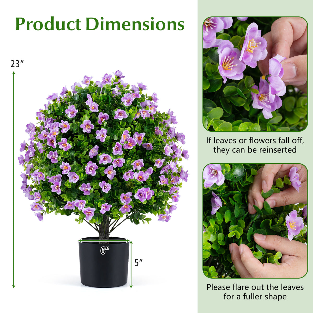 2 Pack Artificial Eucalyptus Topiary Trees with Flowers and Cement Planter for Home-Purple view 4