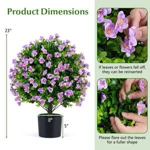 2 Pack Artificial Eucalyptus Topiary Trees with Flowers and Cement Planter for Home-Purple view 4