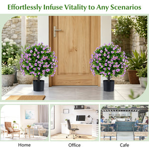 2 Pack Artificial Eucalyptus Topiary Trees with Flowers and Cement Planter for Home-Purple view 6