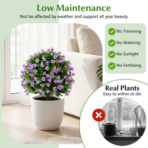 2 Pack Artificial Eucalyptus Topiary Trees with Flowers and Cement Planter for Home-Purple view 7