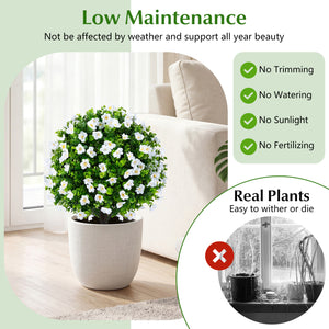 2 Pack Artificial Eucalyptus Topiary Trees with Flowers and Cement Planter for Home-White view 7