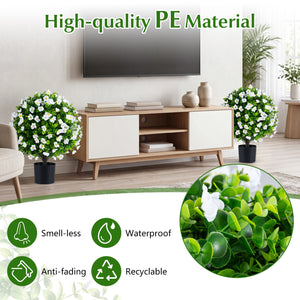 2 Pack Artificial Eucalyptus Topiary Trees with Flowers and Cement Planter for Home-White view 8