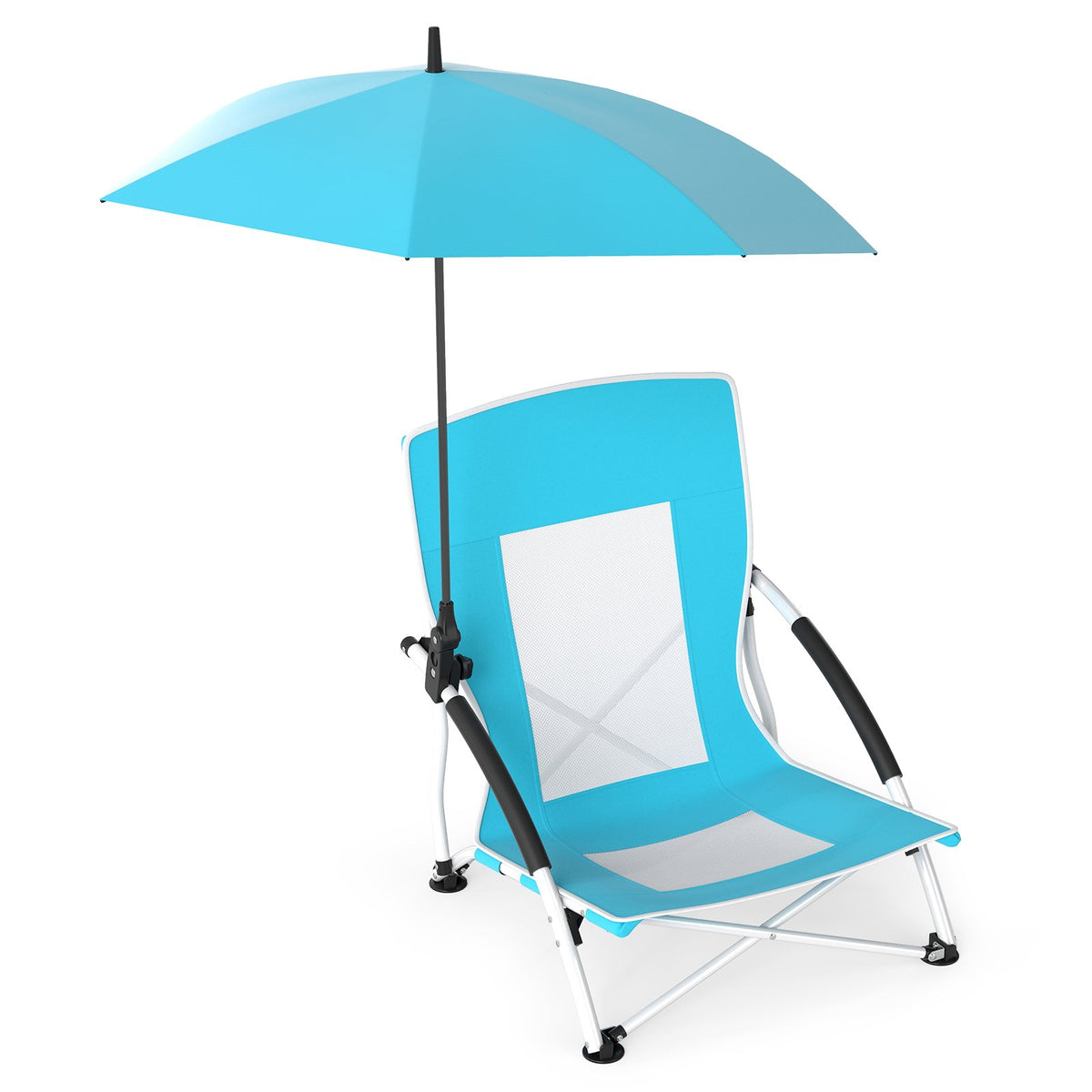 2 Pack Beach Umbrella Chair for Adults with Adjustable Parasol-Blue view 4