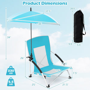 2 Pack Beach Umbrella Chair for Adults with Adjustable Parasol-Blue view 5