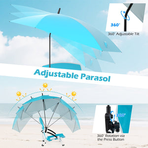 2 Pack Beach Umbrella Chair for Adults with Adjustable Parasol-Blue view 6