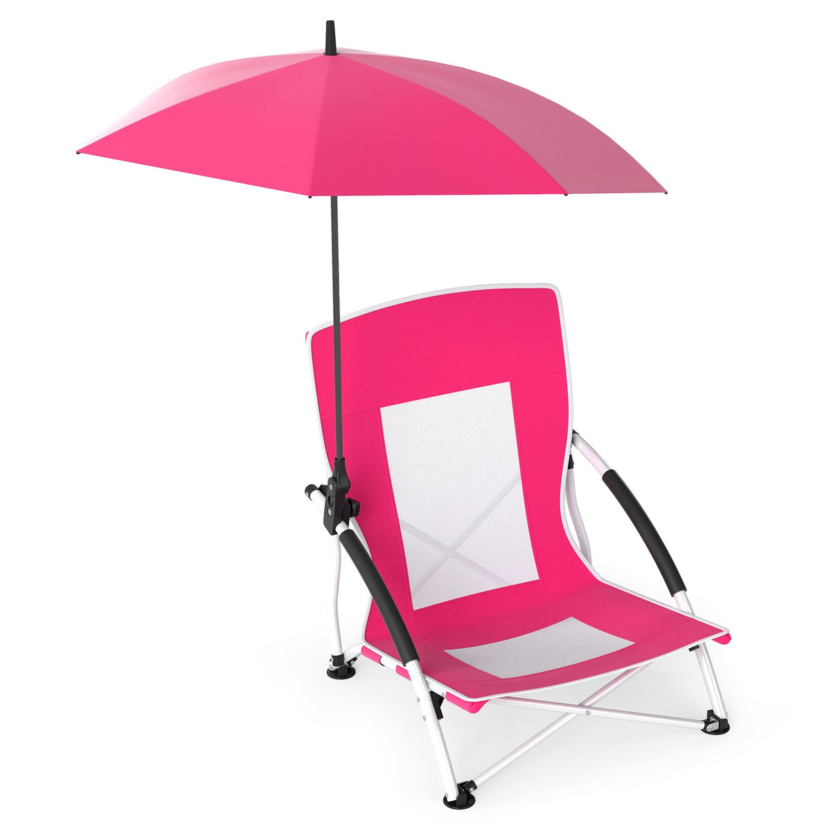 2 Pack Beach Umbrella Chair for Adults with Adjustable Parasol-Pink view 4